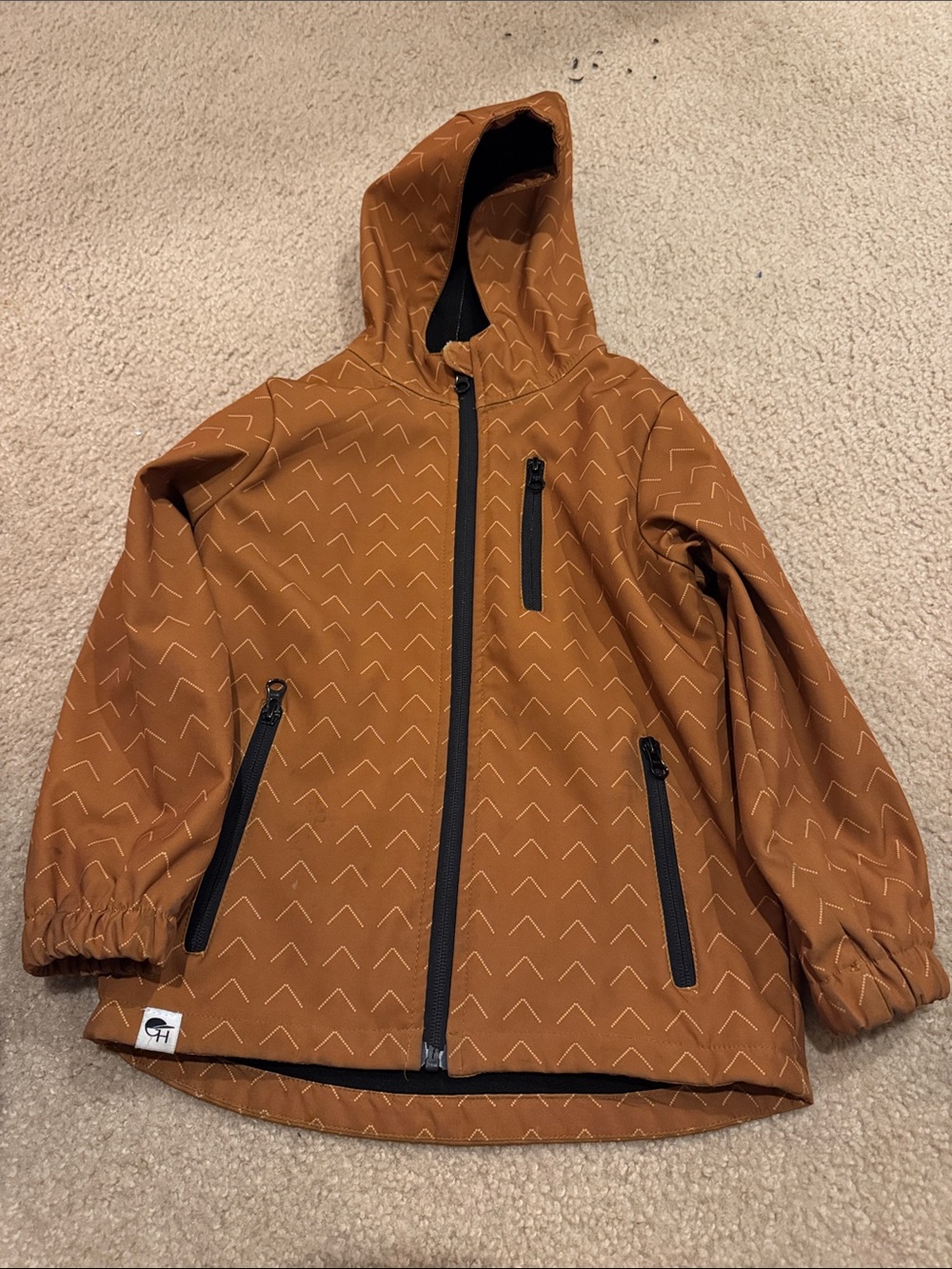 George Hats Hooded Fleece lined Jacket in Rust with Black Trim